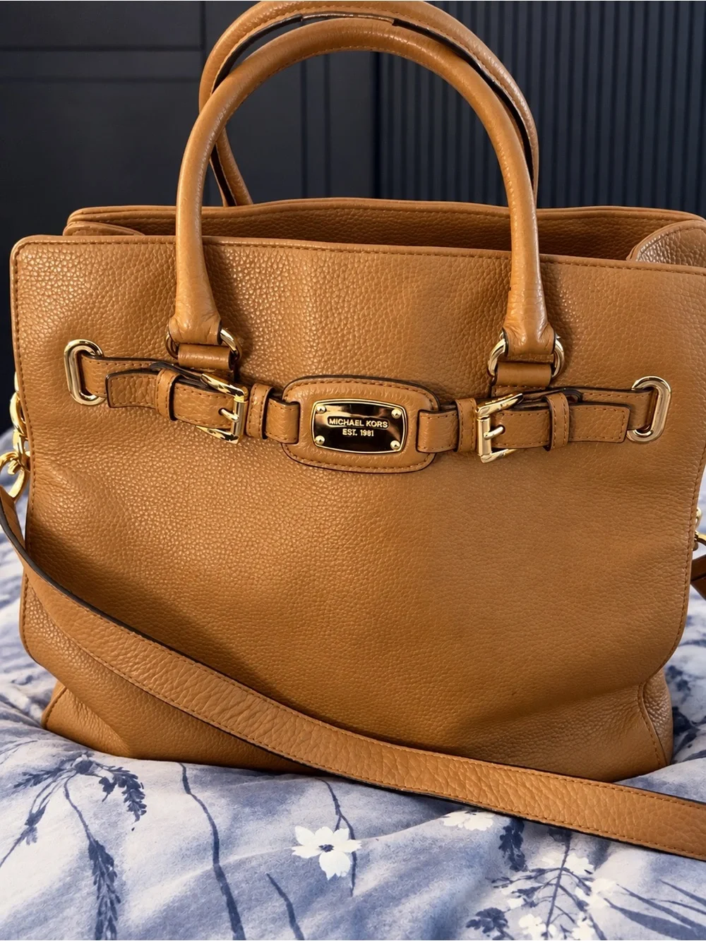 Michael Kors Hamilton Luggage Brown Pebbled Leather Large Satchel Shoulder Bag